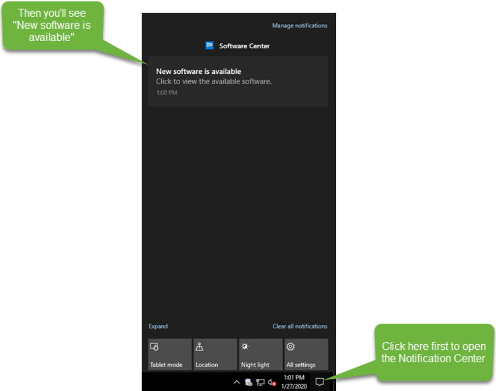 Windows 10系统纸盘 - 通知中心的屏幕截图。