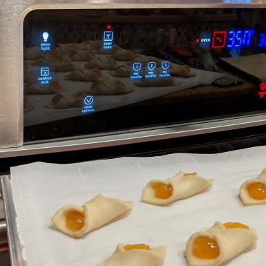 杏子在冷却架上填充了饼干